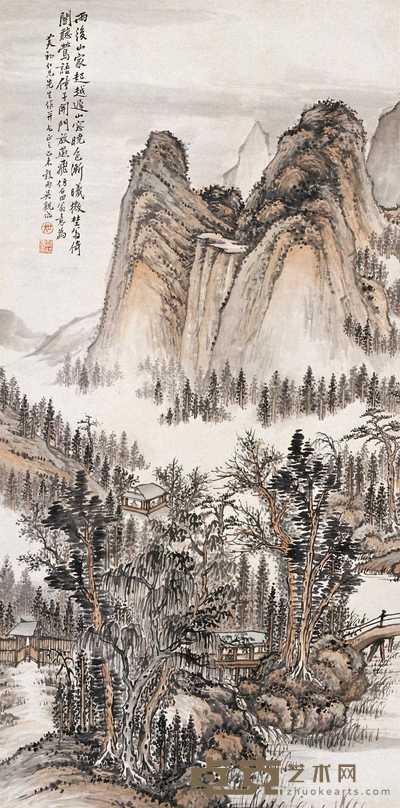 吴观岱 1919年作 雨后晓窗图 立轴 98.4×48.5cm